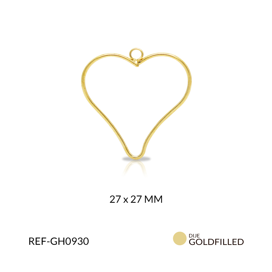 Herraje golfilled para arete corazon con argolla 27 x 27 mm color dorado / x par / Ref-GH0930