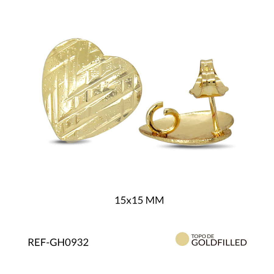 Herraje goldfilled para arete corazon rayado martillado 15 x 15 mm color dorado / x par / Ref-GH0932
