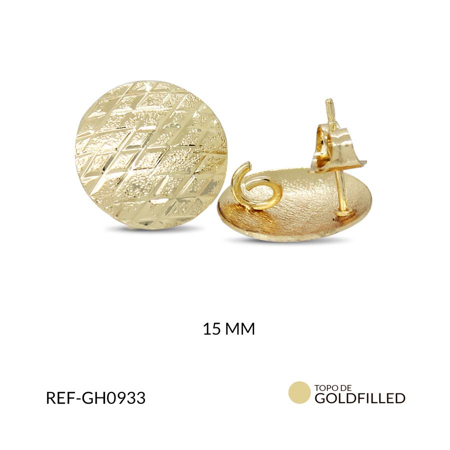 Herraje goldfilled para arete circulo rayados martillo 15 mm color dorado / x par / Ref-GH0933
