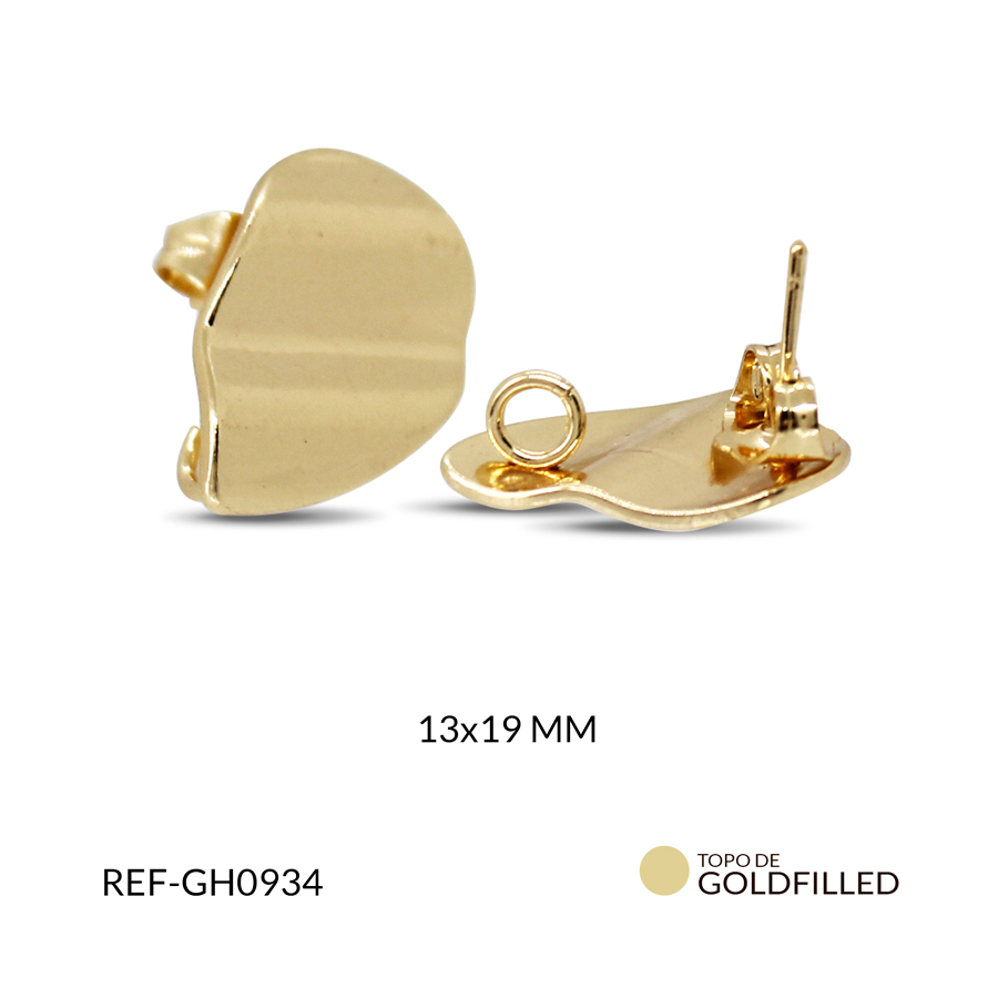 Herraje goldfilled para arete gota ondulada 13 x 19 mm color dorado / x par / GH0934