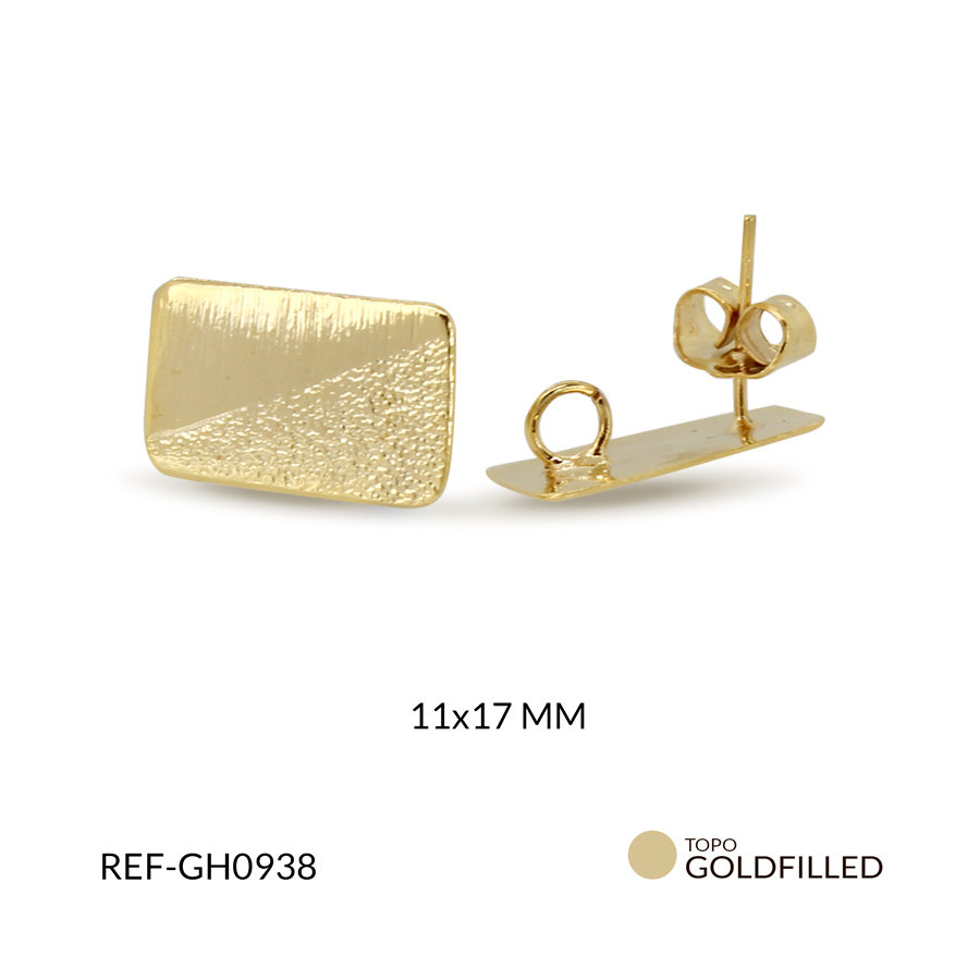 Herraje goldfilled para arete rectángulo martillado rayado 11x17mm / x par / Ref-GH0938