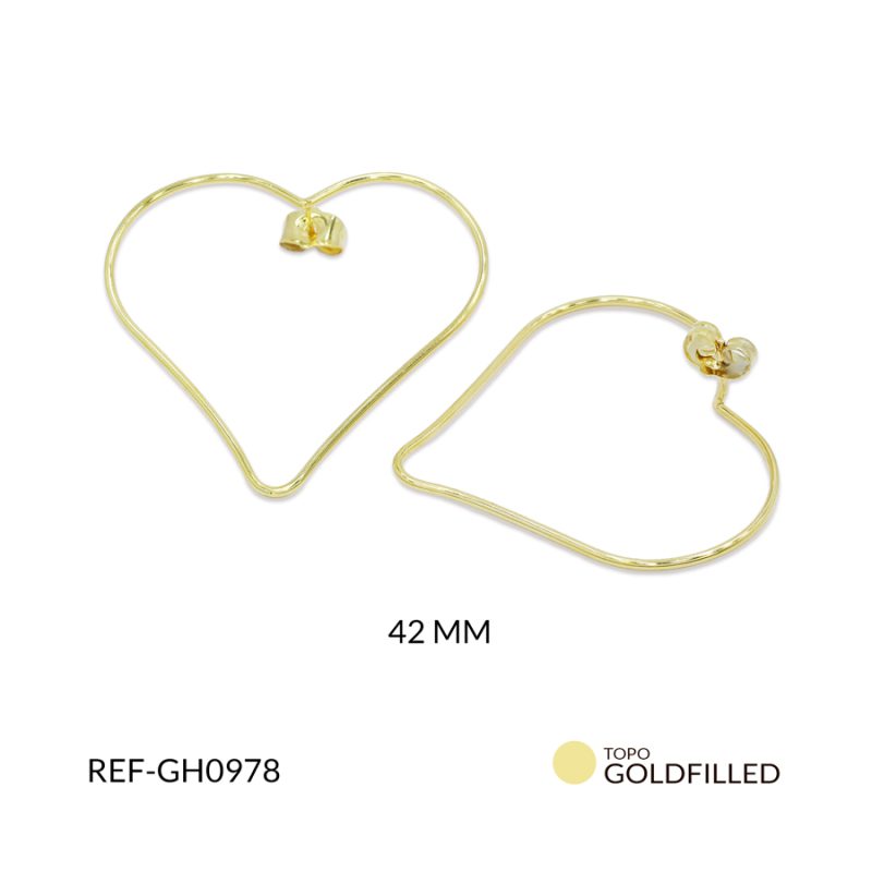Herraje para arete en goldfilled corazón 42mm / x par / Ref-GH0978 / Ref-GH0978