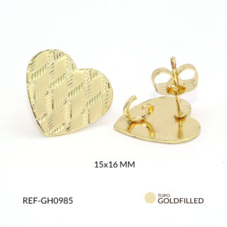 Herraje para arete en goldfilled corazón grabado 15x16 mm x par