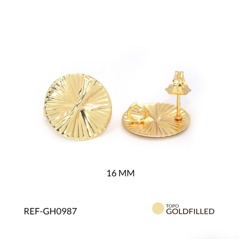 Herraje para arete en goldfilled redondo rayado 16mm / x par / Ref-GH0987 / Ref-GH0987