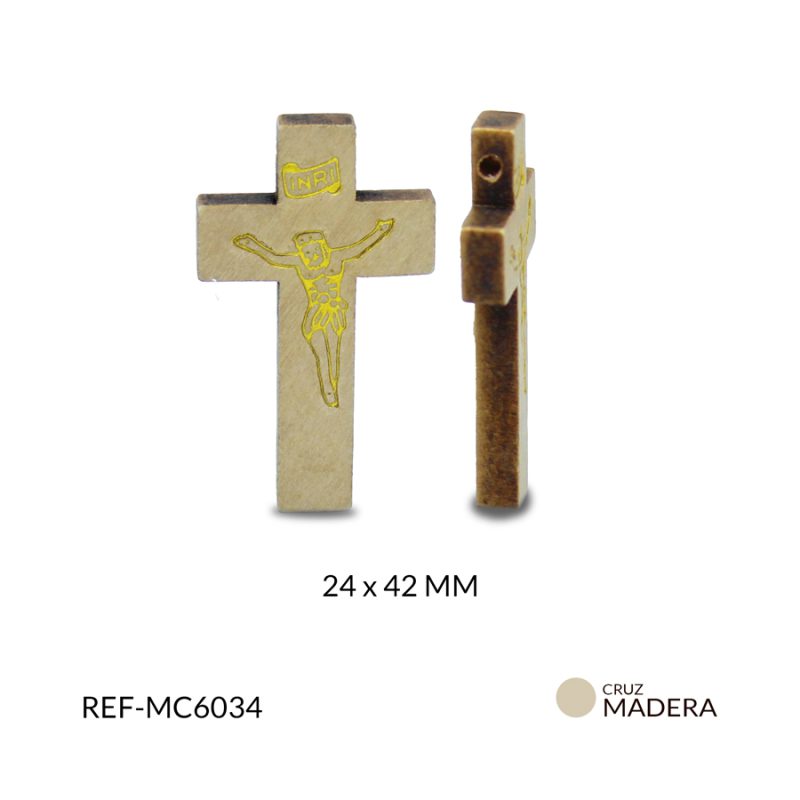Cruz madera cristo estampado 24x42mm x 12und