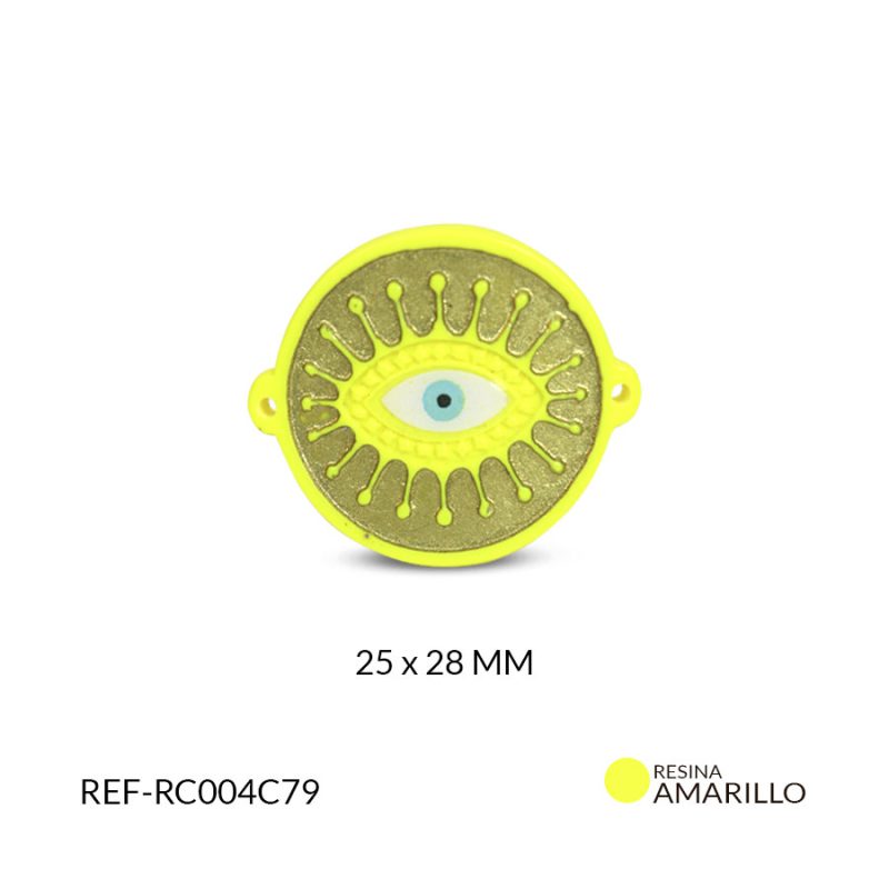 Centro pulsera resina ojo turco amarillo 25x28mm / x unidad / Ref-RC004C79