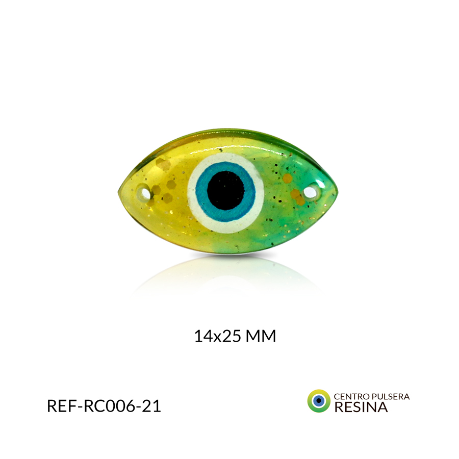 Centro pulsera en resina ojo turco verde amarillo vitrofusión 14 x 25 mm / x und / ref-RC006-21
