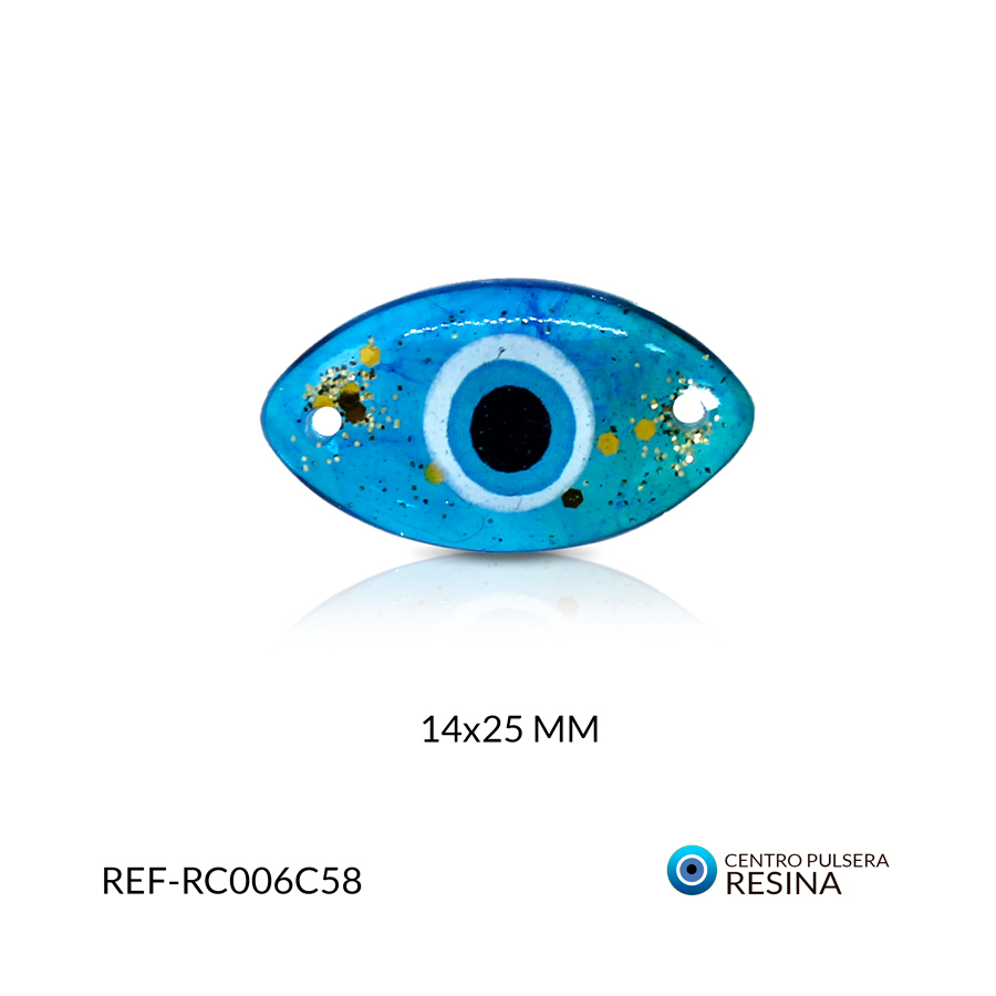 Centro pulsera en resina ojo turco azul traslucido 14 x 25 mm / x und / ref-RC006C58