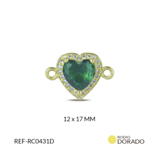 Centro pulsera rodinado corazón cristal verde x unid