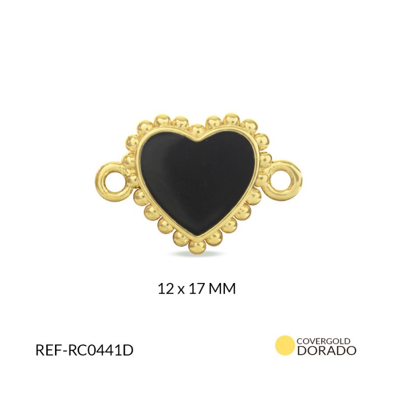 CENTRO PULSERA COVERGOLD CORAZON RESINA NEGRA 12x17 MM / x UND / Ref-RC0441D