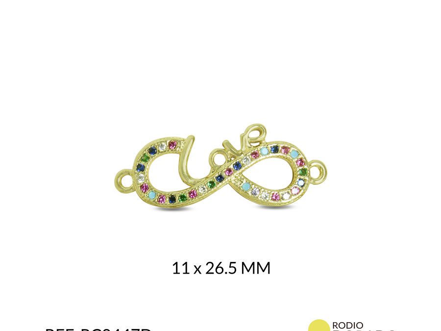 CENTRO PULSERA RODINADO INFINITO LOVE MULTICOLOR 11X26.5 MM / x UND / Ref-RC0447D