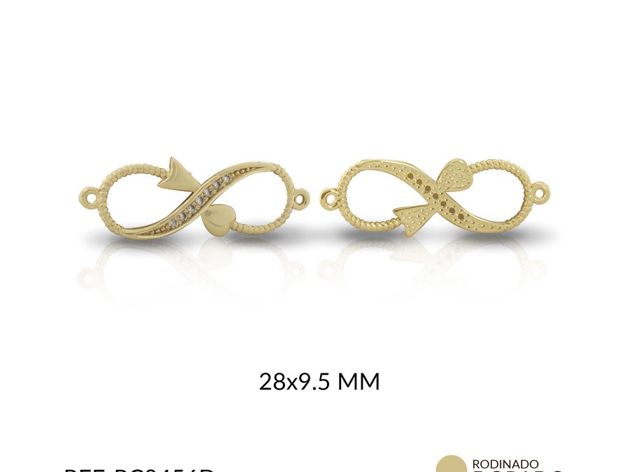 Centro pulsera rodinado infinito flecha corazón circón plateado 28×9.5mm / x unid / Ref-RC0456D