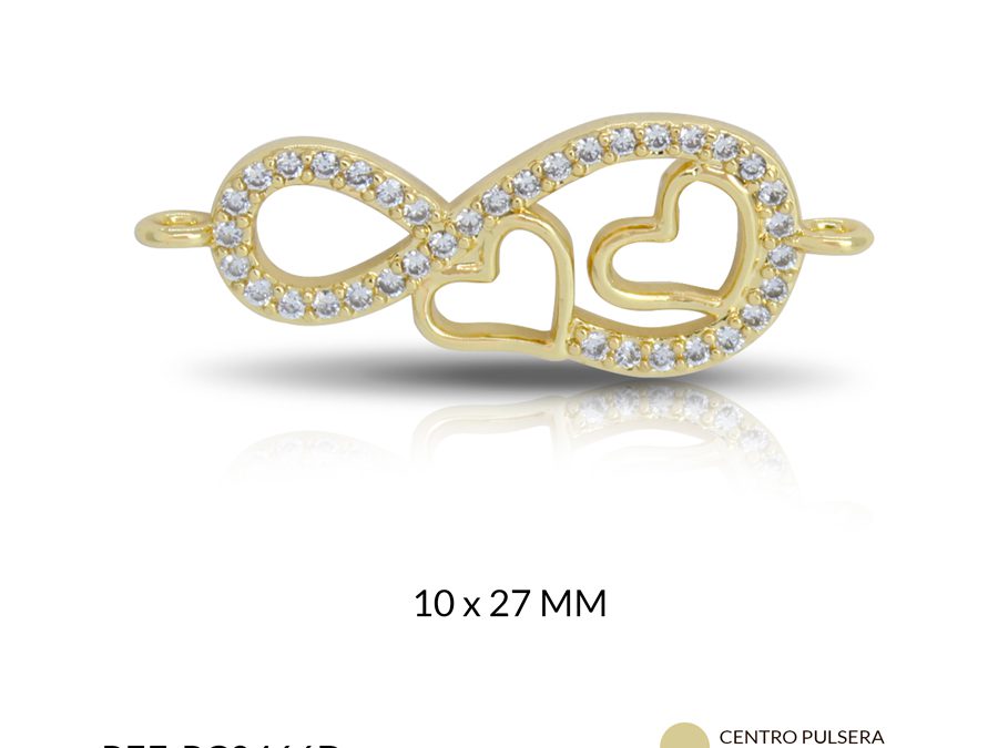 CENTRO PULSERA RODINADO INFINITO CORAZONES CIRCON PLATEADO 10×27 MM / x UND / Ref-RC0466D