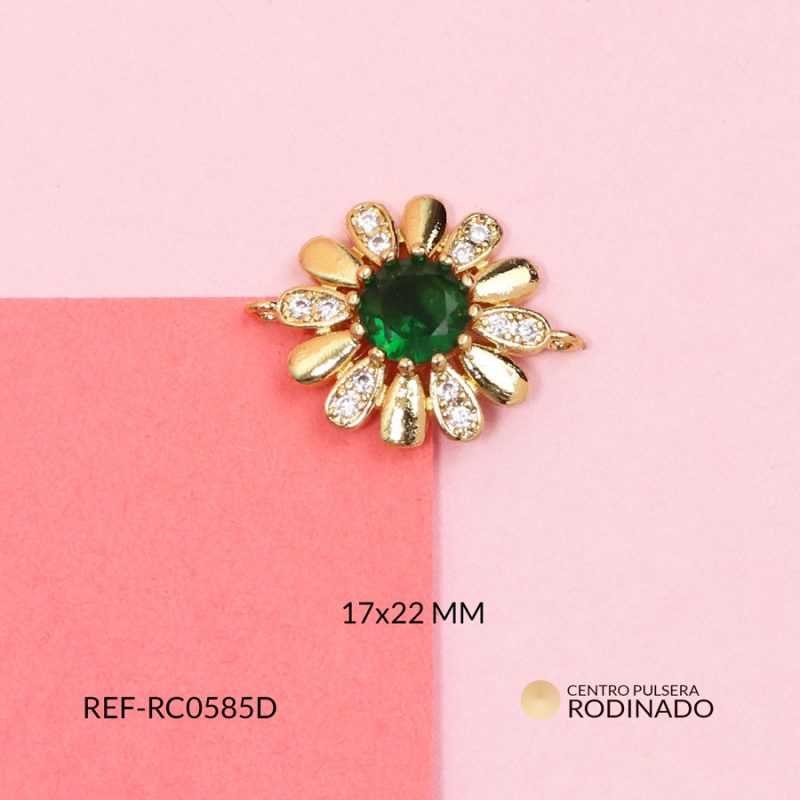 Centro pulsera rodinado flor circón verde