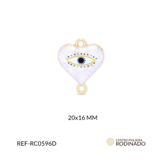 Centro pulsera rodinado corazón ojo pestaña de colores