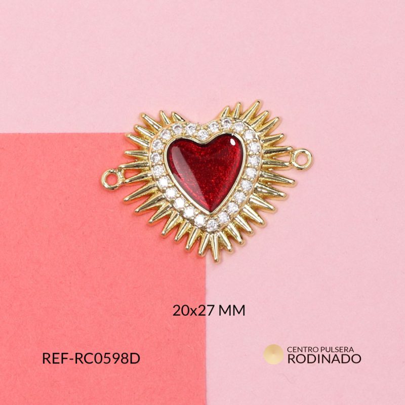 Centro pulsera rodinado corazón rojo destellos