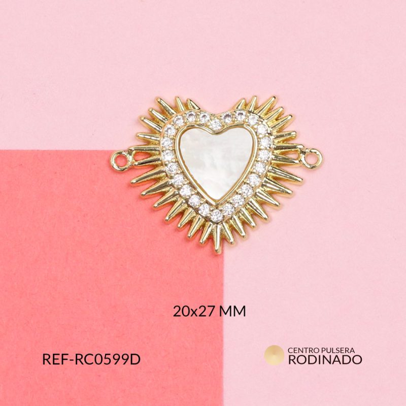Centro pulsera rodinado corazón destellos nácar