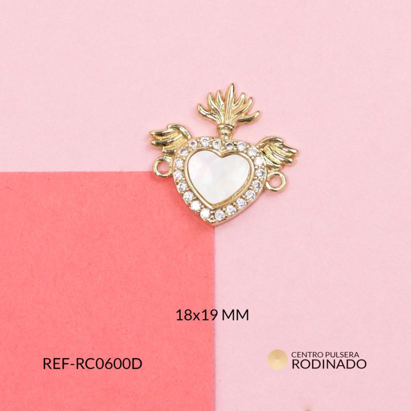 Centro pulsera rodinado corazón con alas