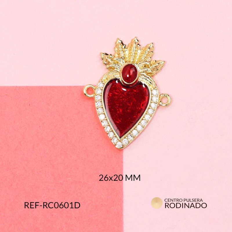 Centro pulsera rodinado corazón con hojas