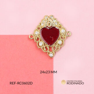 Centro pulsera rodinado corazón resina roja
