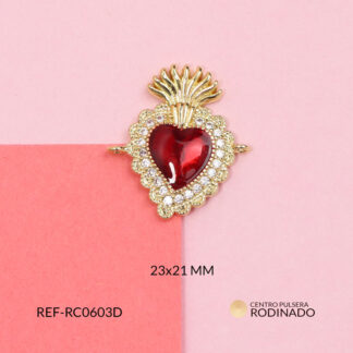 Centro pulsera rodinado sagrado corazón llamas