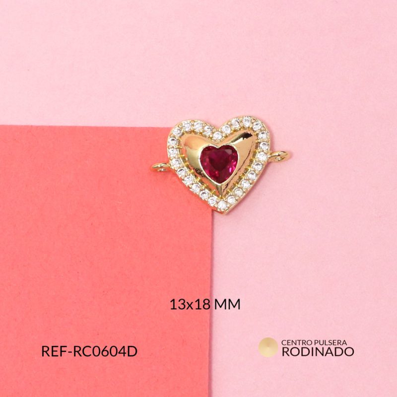 Centro pulsera rodinado corazón cristal fucsia