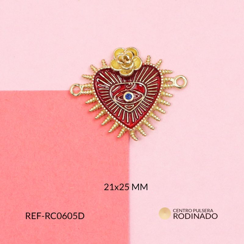 Centro pulsera rodinado corazón rojo y rosa