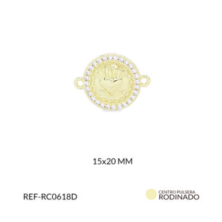Centro pulsera rodinado corazón destellos circón plateado