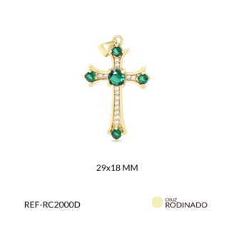 Cruz rodinado cristal verde esmeralda circón plateado