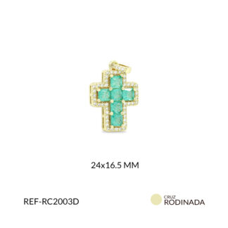 Cruz rodinado cristal verde menta circón plateado