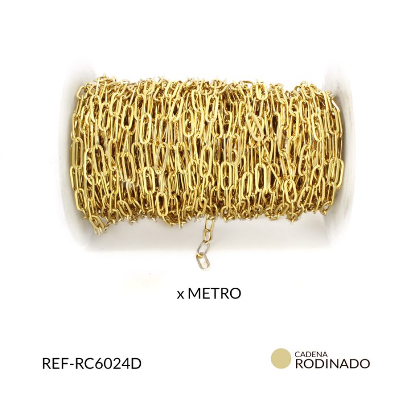 Cadena rodinada eslabon ovalada plano 4 x 11 mm color dorada / x 50 cm / Ref-RC6024D