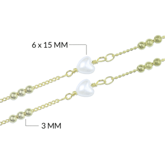 Cadena Covergold corazon perla 6 x 15 mm Balin 3 mm color dorado / x 50 centimetros / REF-RC6051D