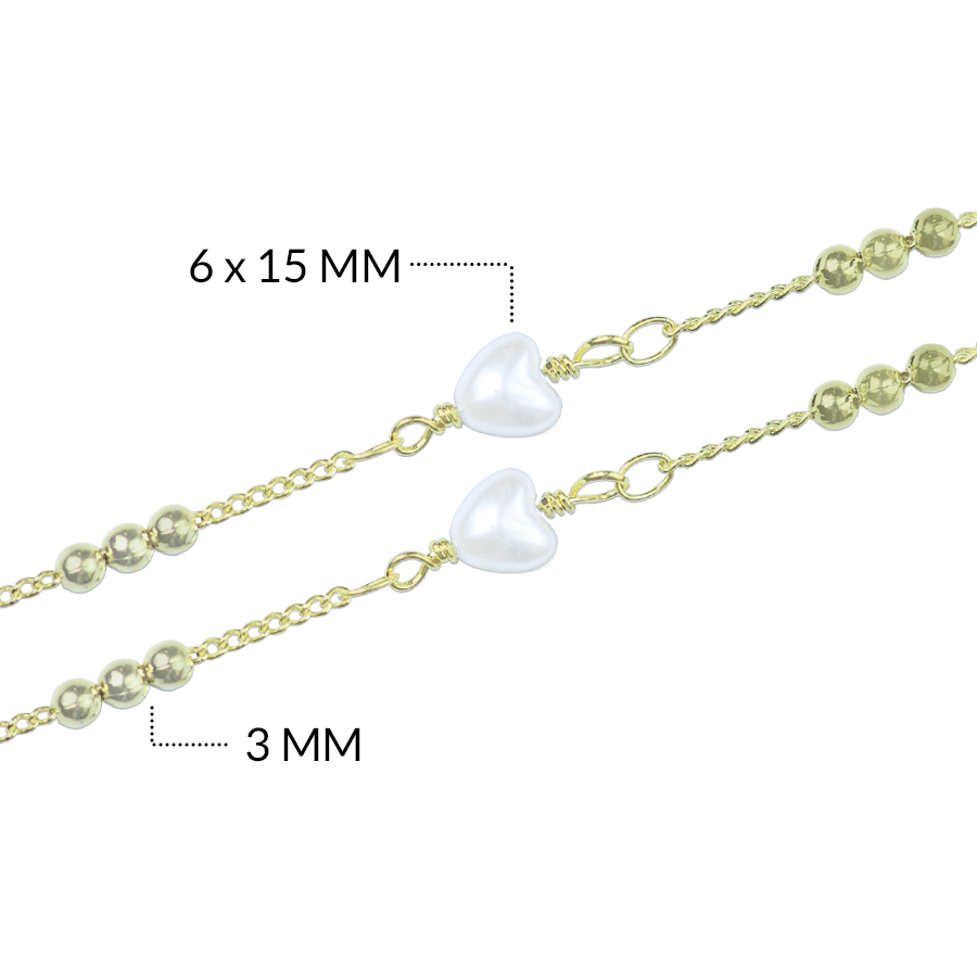 Cadena Covergold corazon perla 6 x 15 mm Balin 3 mm color dorado / x 50 centimetros / REF-RC6051D