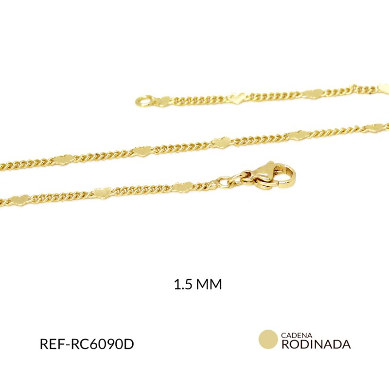 Cadena rodinada escalera 1.5 mm corazones color dorado / x und ( 44 cm aproximados ) / Ref-RC6090D / Ref-RC6090D