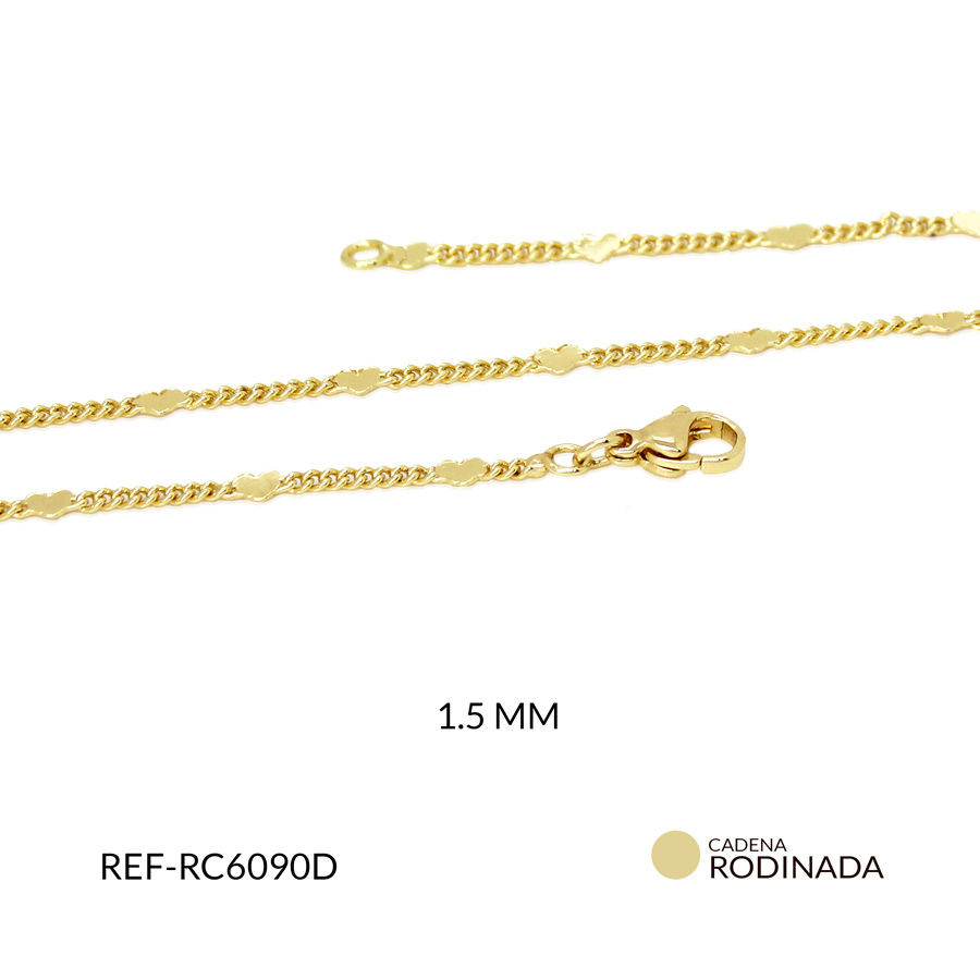 Cadena rodinada escalera corazones color dorado