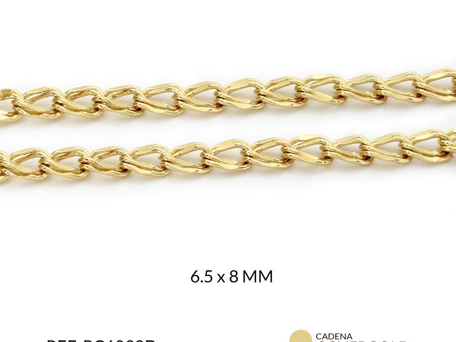 Cadena Covergold eslabon plano doble 6.5 x 8 mm color dorado / x 50 centimetros / Ref-RC6098D