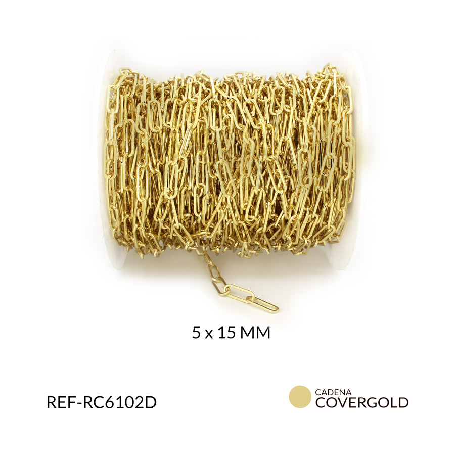 Cadena rodinada eslabon ovalada plano 5 x 15 mm color dorado / x 50 centimetros / Ref-RC6102D - Imagen 2