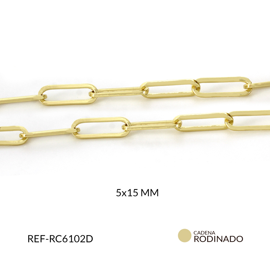 Cadena rodinada eslabon ovalada plano 5 x 15 mm color dorado / x 50 centimetros / Ref-RC6102D