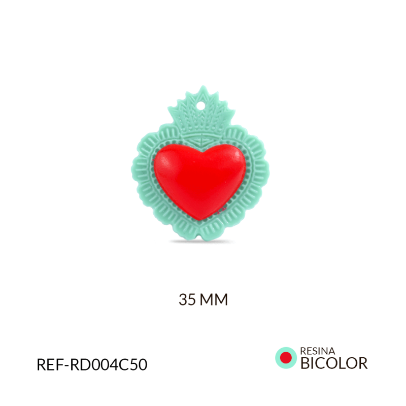 Dije resina sagrado corazón rojo grabado turquesa 35 mm / x unidad / Ref-RD004C50 / Ref-RD004C50