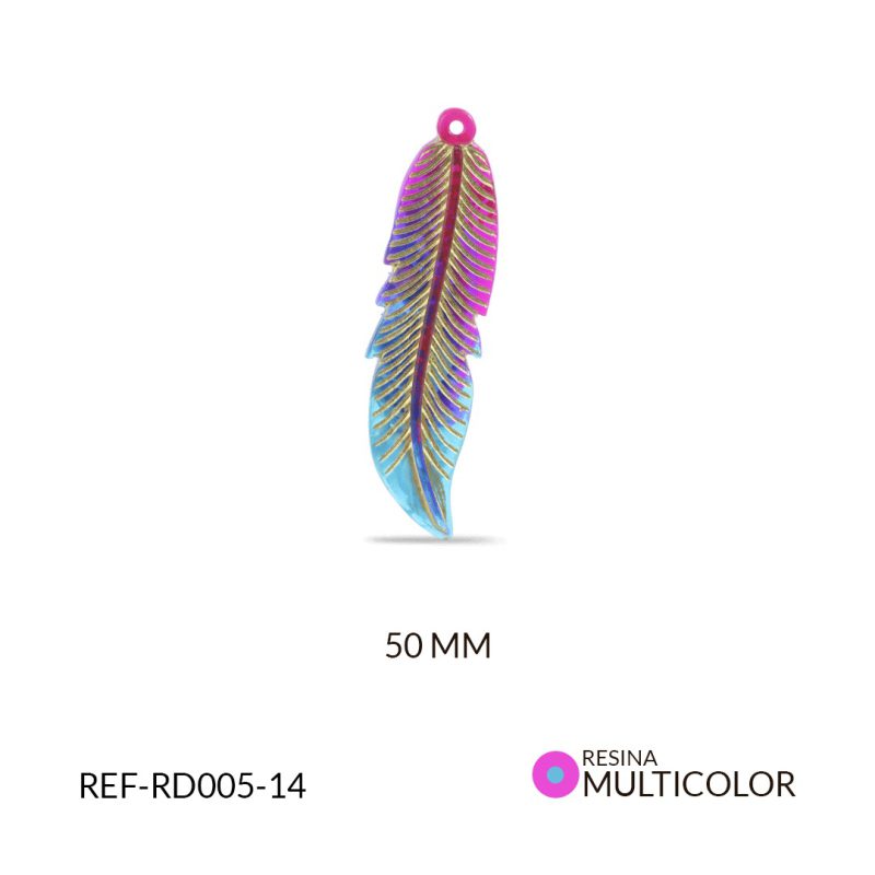 DIJE RESINA PLUMA MIXTO GRABADO DORADO/x UND / REF-RD005-14