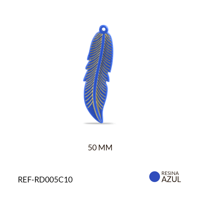 DIJE RESINA PLUMA AZUL REY GRABADO DORADO/x UND / REF-RD005C10