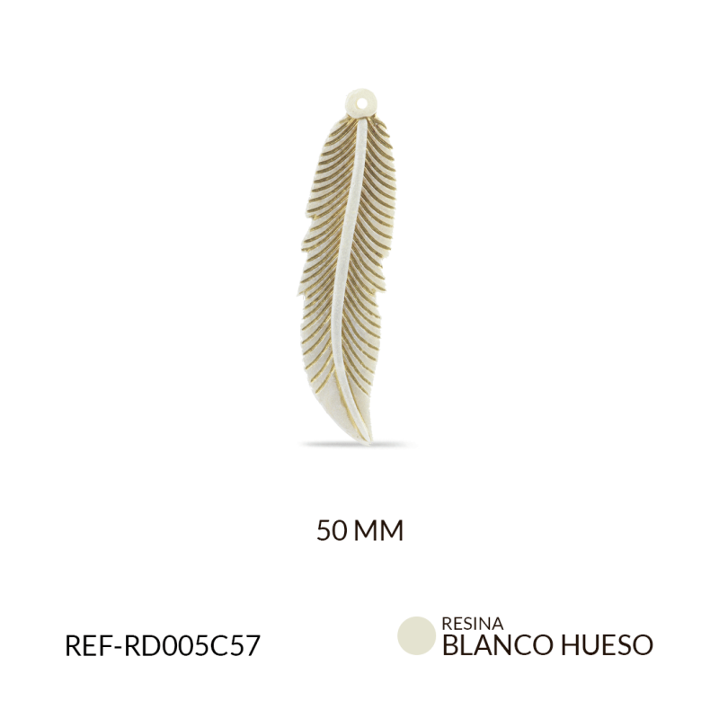 Dije pluma blanco hueso grabado dorado 50mm / x unidad / Ref-RD005C27 / Ref-RD005C27