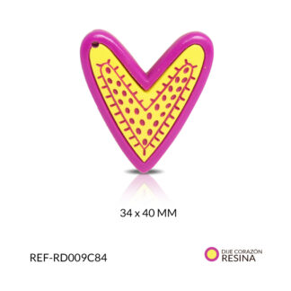 Dije resina corazón morado centro amarillo 34x40mm