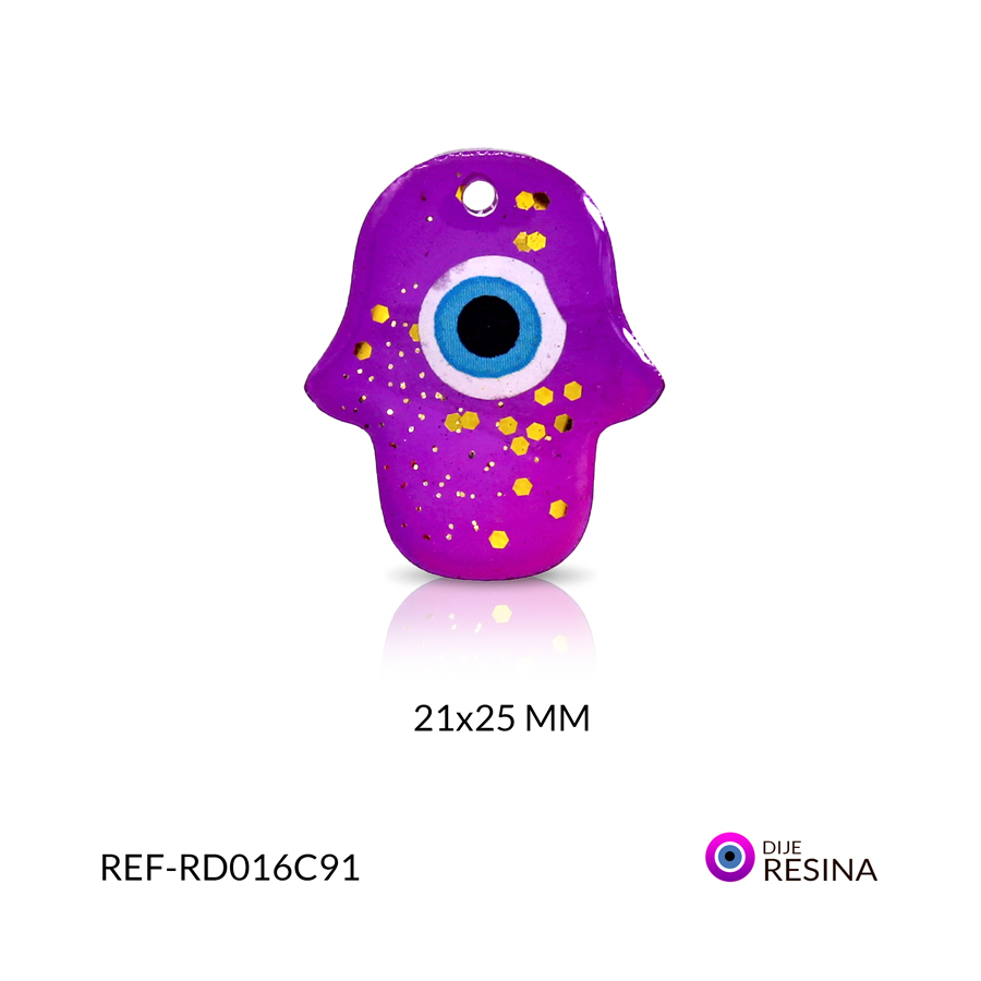 Dije en resina ojo turco mano hamsa morado traslucido 21 x 25 mm / x und / ref-RD016C91