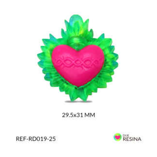Dije resina sagrado corazon vitral verde con fucsia 29.5x31mm x unidad