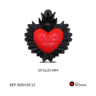 Dije resina sagrado corazon negro y rojo 29.5x31mm x unid