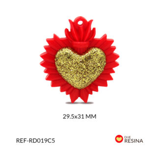 Dije resina sagrado corazon rojo y dorado 29.5x31mm x unid
