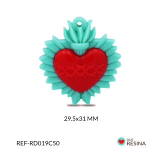 Dije resina sagrado corazon verde aguamarina corazon rojo 29.5x31mm x unidad