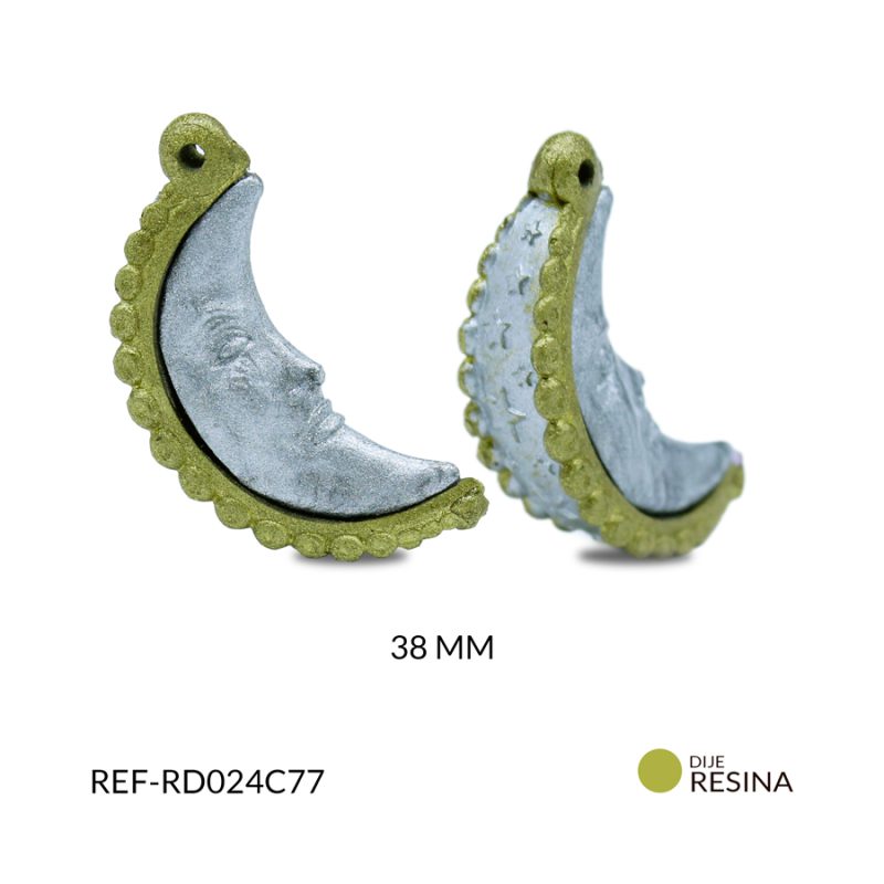 Dije resina luna 3D dorada 38mm x unid