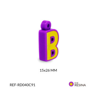 Dije en resina Letra B amarillo y morado 15x26mm x unid